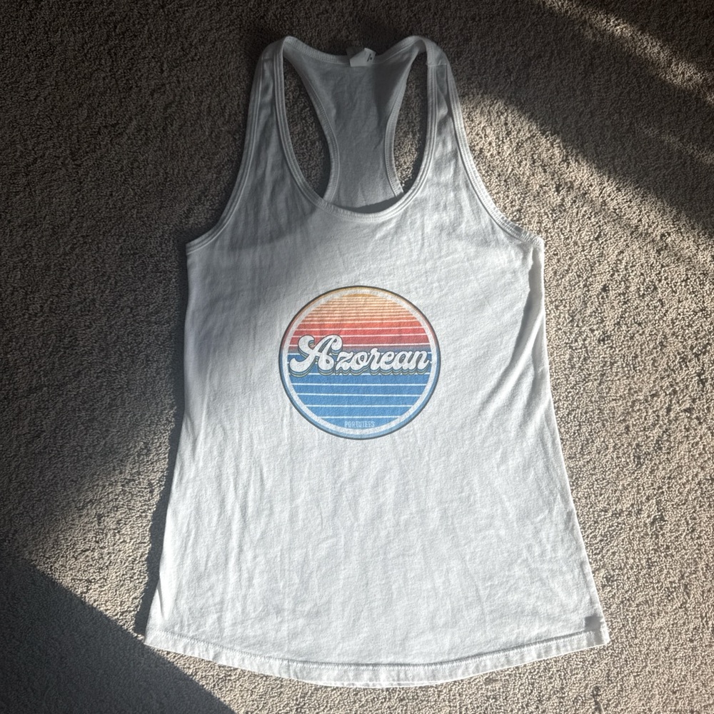 Azorean White Tank Top with Retro Design
